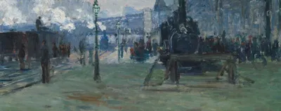 Arrival of the Normandy Train, Gare Saint-Lazare — bottom detail