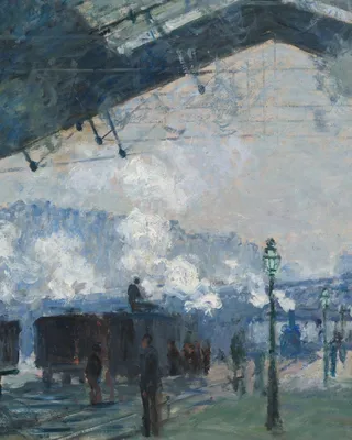 Arrival of the Normandy Train, Gare Saint-Lazare — left detail
